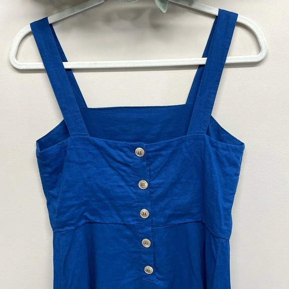 NWT New York & Company Linen Blend Flare Button Back Square Neck Dress Blue S - Picture 5 of 15